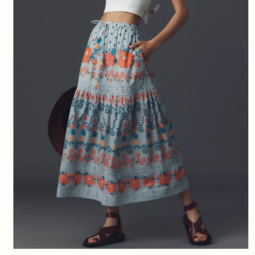 NWT Farm Rio FOR Anthropologie Tropical Delicacy Maxi Skirt SIZE L
